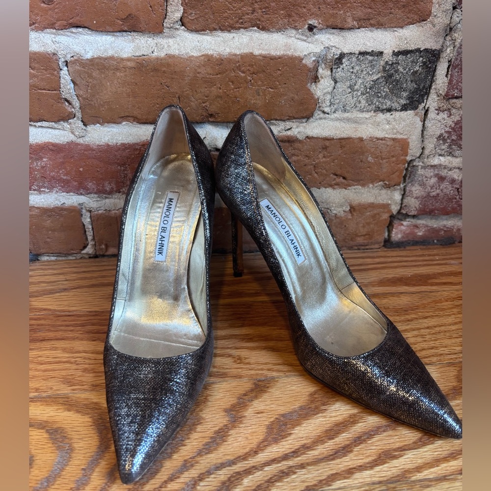 Manolo Blahnik Metallic Bronze Pointed-Toe Stiletto Pumps